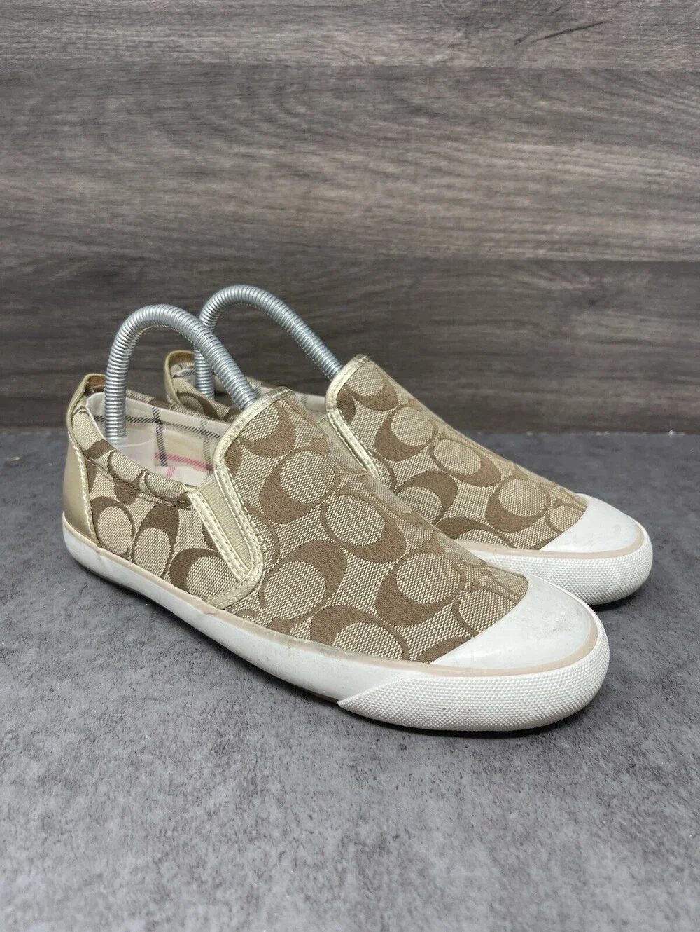 COACH Beale Slip On Shoes Womens Size 7 Gold Monogram Logo Sneakers